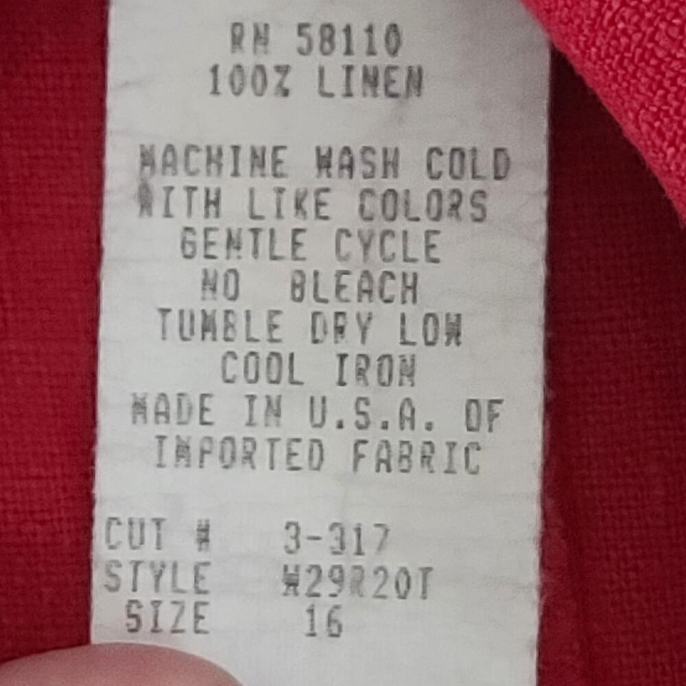 Studio Ease Vintage 100 % Linen shift dress red Size 16 Resort wear beachy - Picture 7 of 8